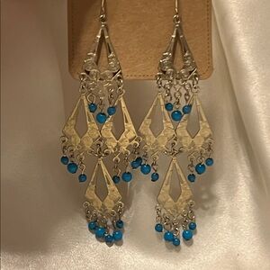 Elegant Silver and Blue Chandelier Earrings